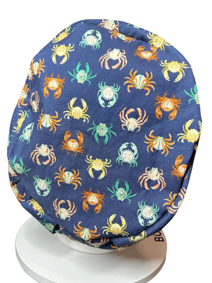 Euro scrub cap with elastic and toggle|summer crab print fabric