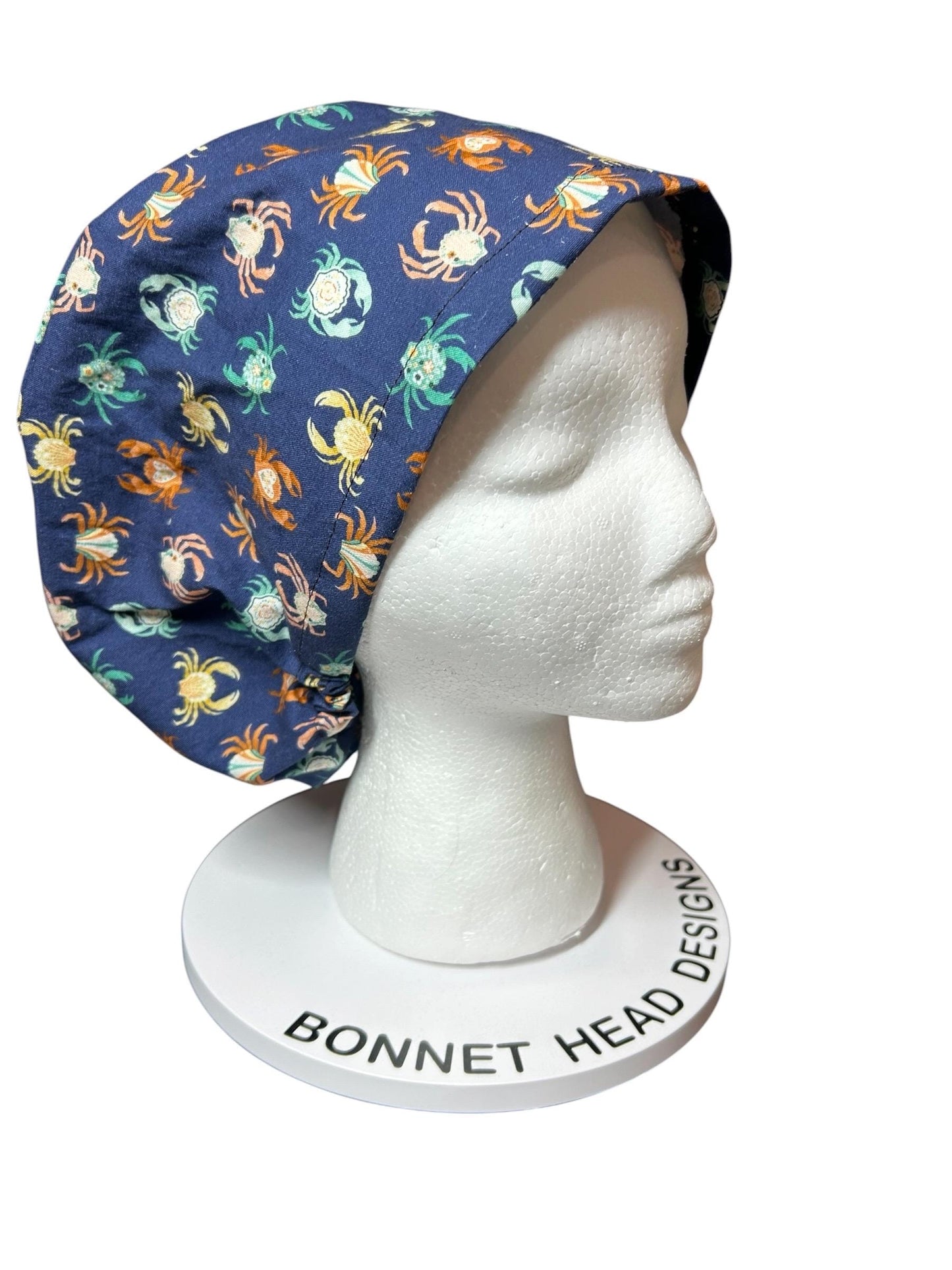 Euro scrub cap with elastic and toggle|summer crab print fabric