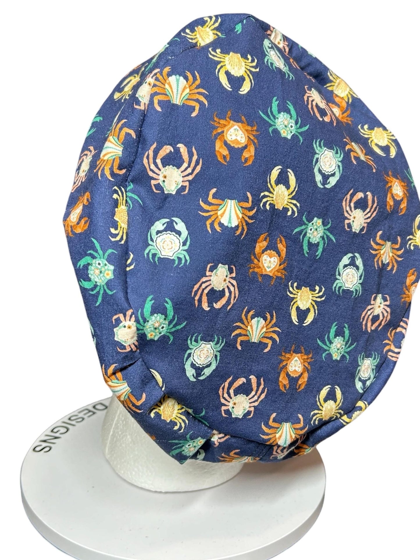 Euro scrub cap with elastic and toggle|summer crab print fabric