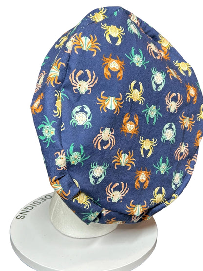 Euro scrub cap with elastic and toggle|summer crab print fabric
