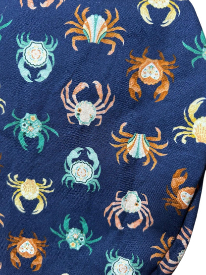 Euro scrub cap with elastic and toggle|summer crab print fabric