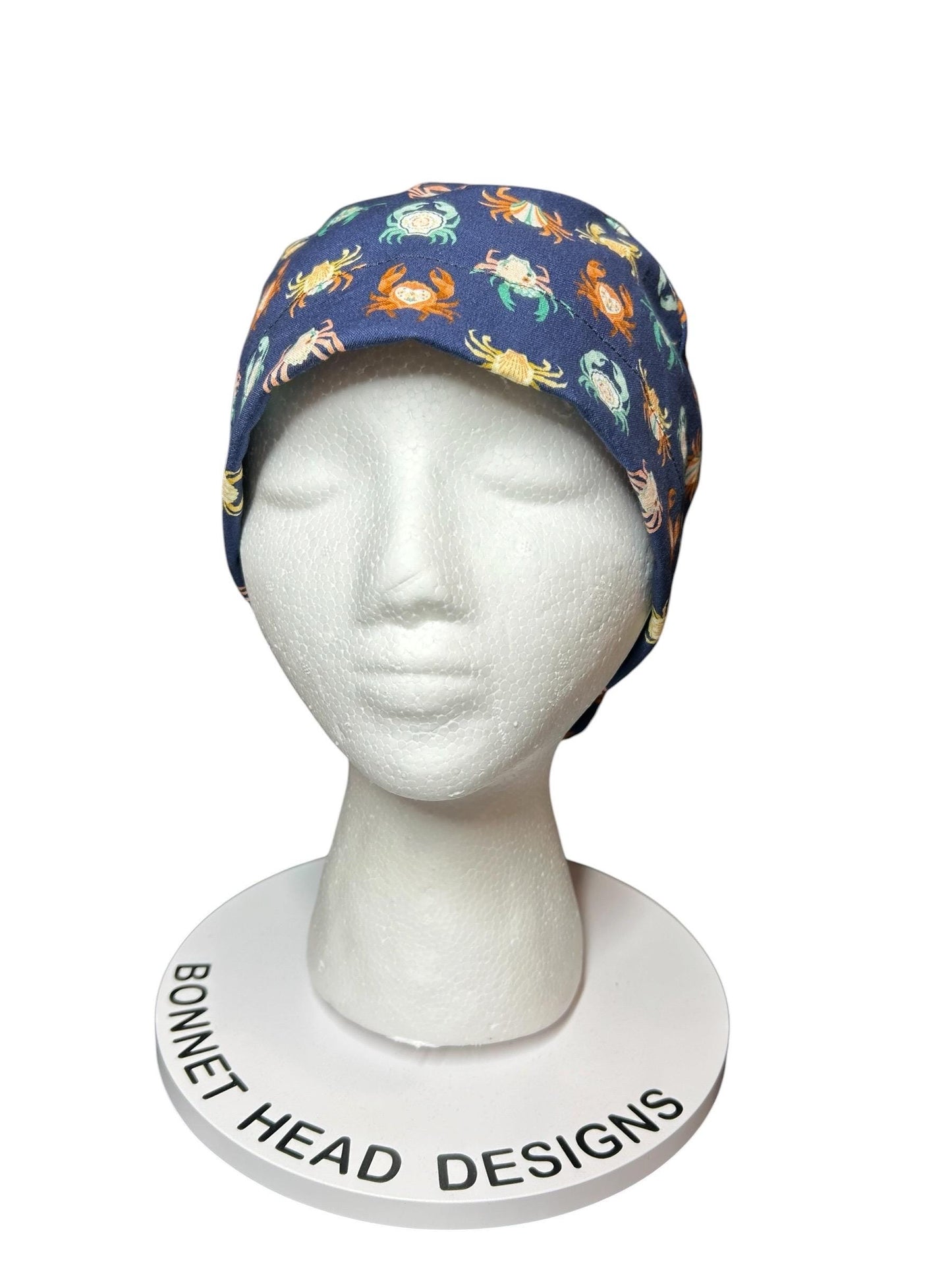 Women’s ponytail scrub cap| Summer crab print with optional satin lining