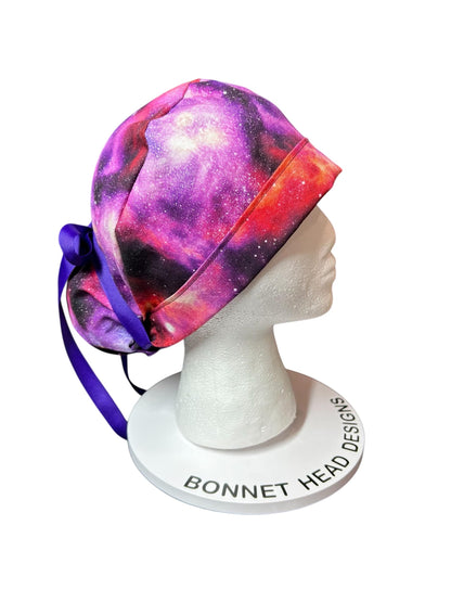 Space Galaxy Ponytail Scrub Hat: Adjustable bun style for Women Healthcare Workers