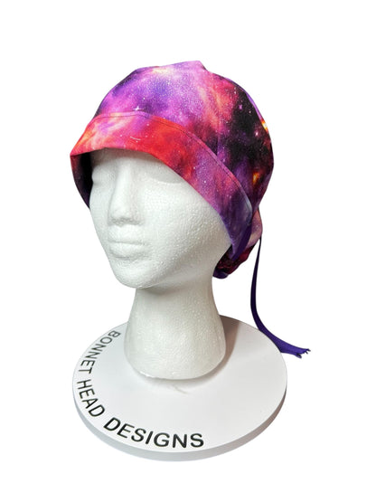 Space Galaxy Ponytail Scrub Hat: Adjustable bun style for Women Healthcare Workers