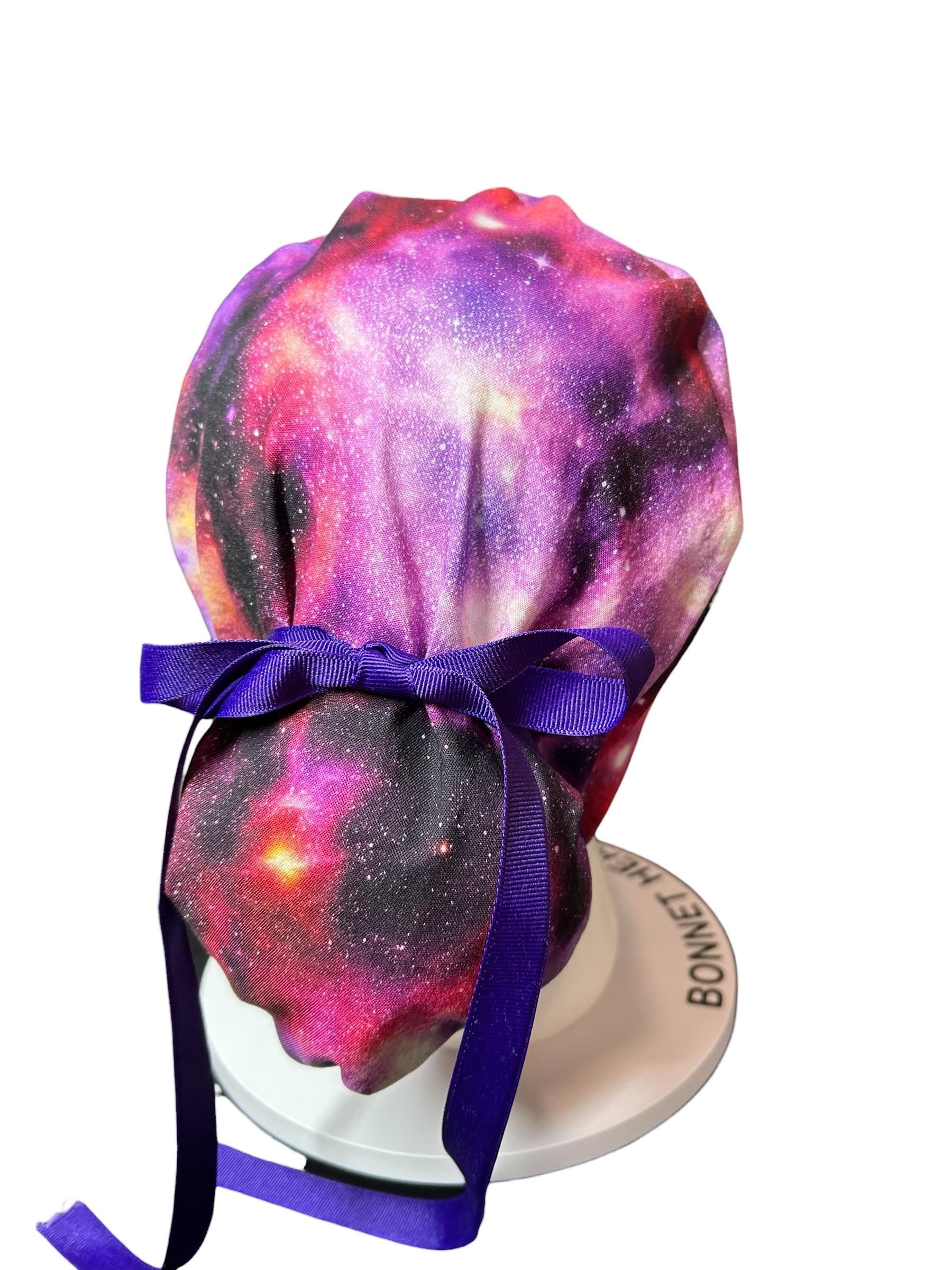 Space Galaxy Ponytail Scrub Hat: Adjustable bun style for Women Healthcare Workers