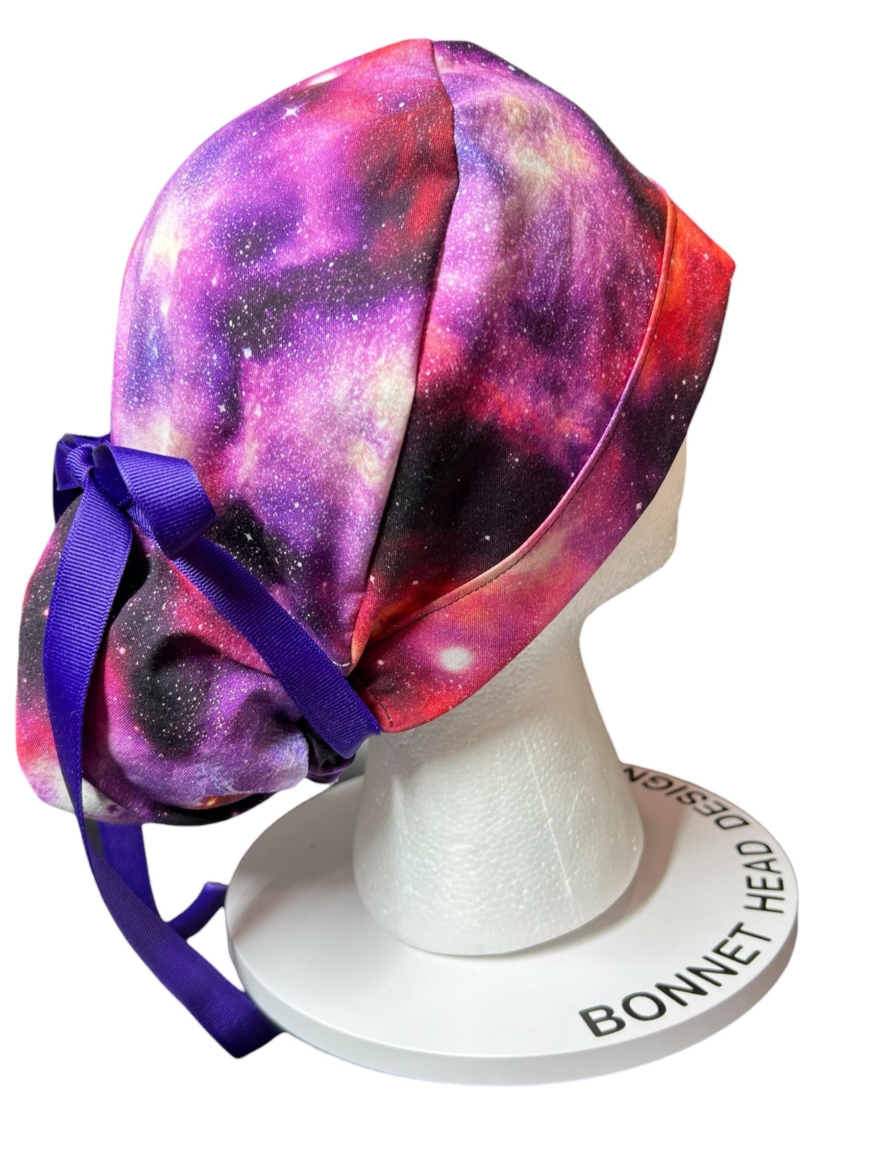Space Galaxy Ponytail Scrub Hat: Adjustable bun style for Women Healthcare Workers