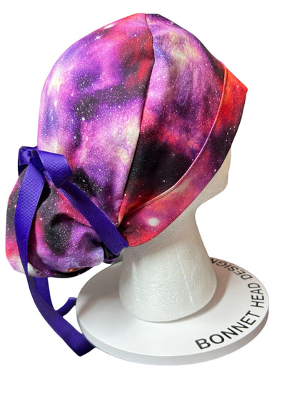 Space Galaxy Ponytail Scrub Hat: Adjustable bun style for Women Healthcare Workers