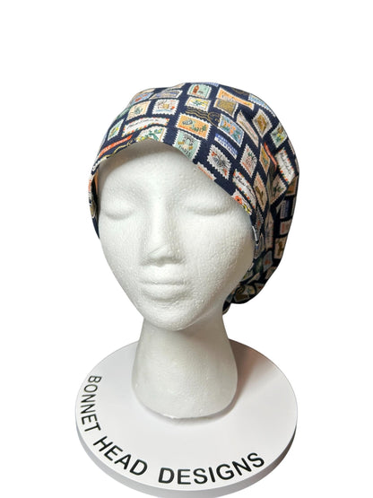 Rifle Paper Co. Stamps Scrub Cap | Euro Style, Adjustable Cord Lock