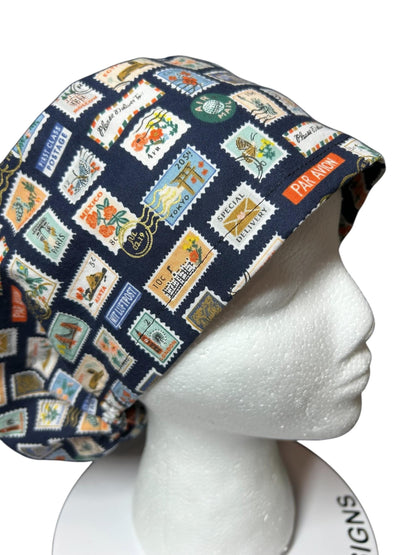 Rifle Paper Co. Stamps Scrub Cap | Euro Style, Adjustable Cord Lock