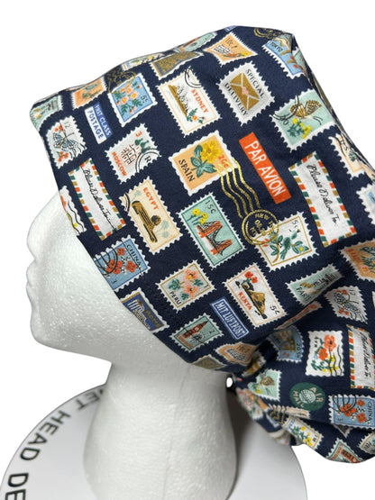 Rifle Paper Co. Stamps Scrub Cap | Euro Style, Adjustable Cord Lock