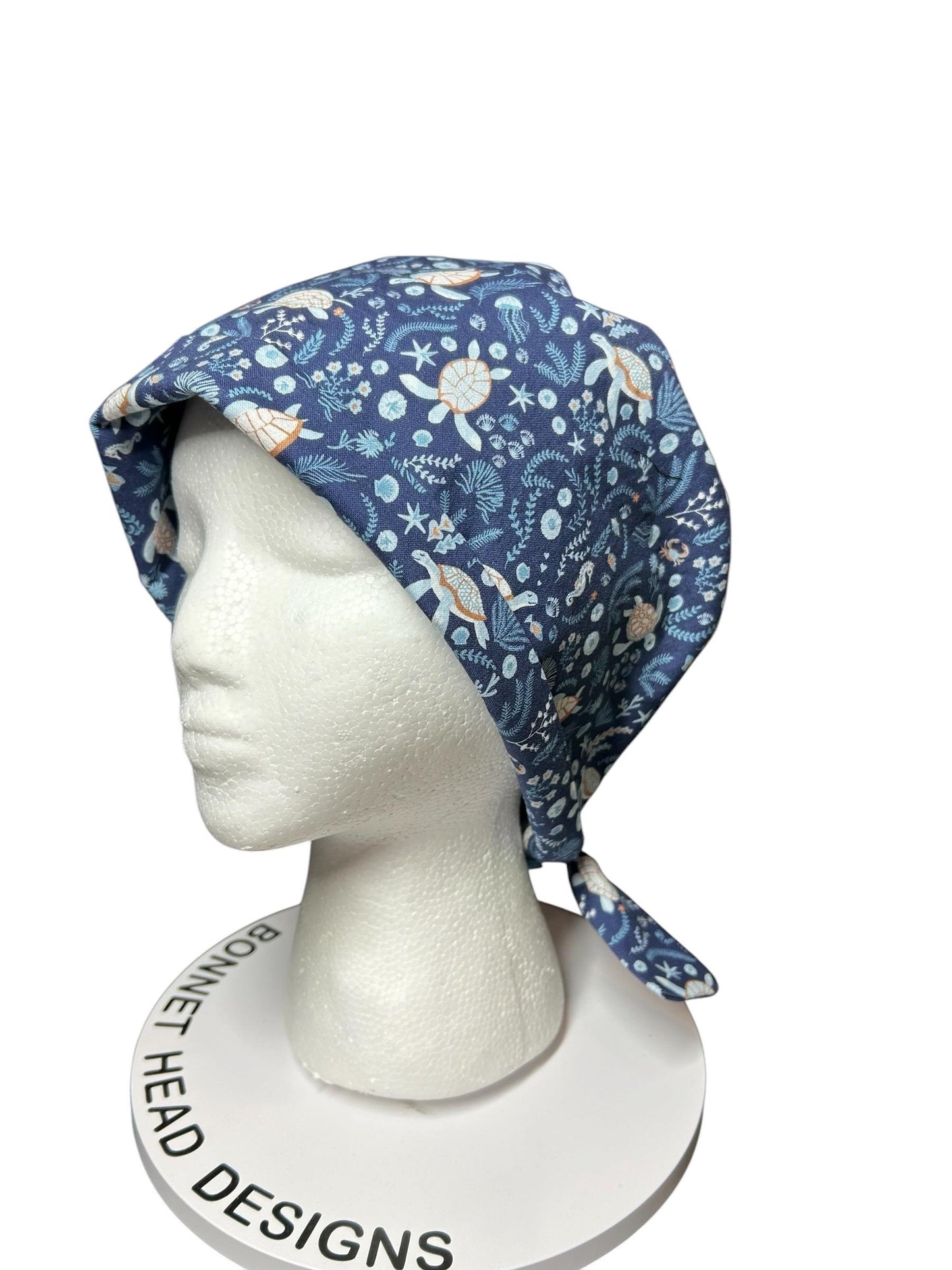 Sea Turtle Scrub cap: pixie style bonnet for short or medium hair