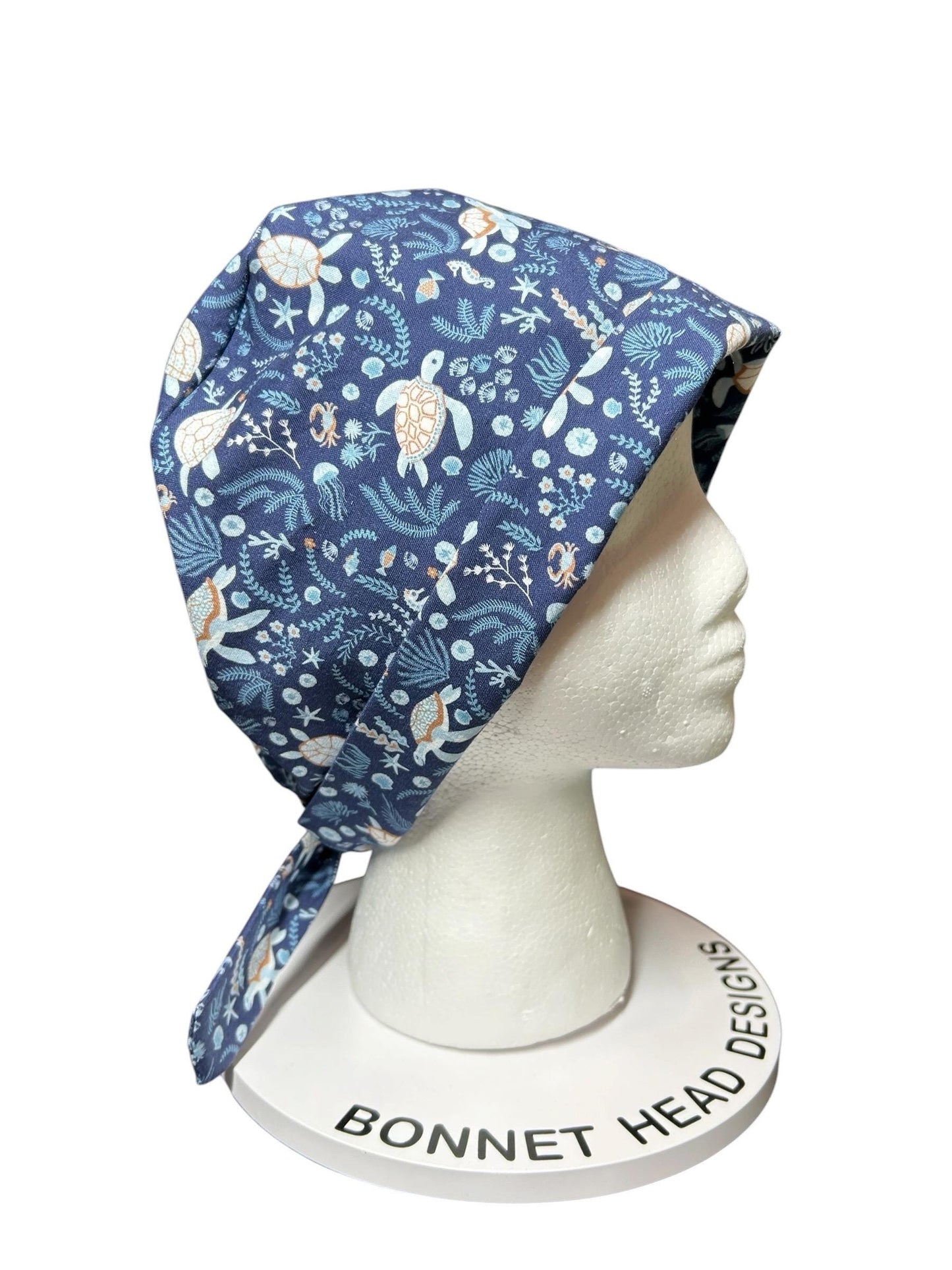 Sea Turtle Scrub cap: pixie style bonnet for short or medium hair
