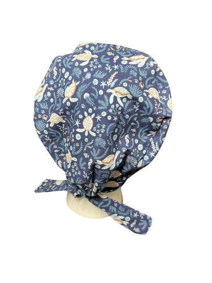 Sea Turtle Scrub cap: pixie style bonnet for short or medium hair