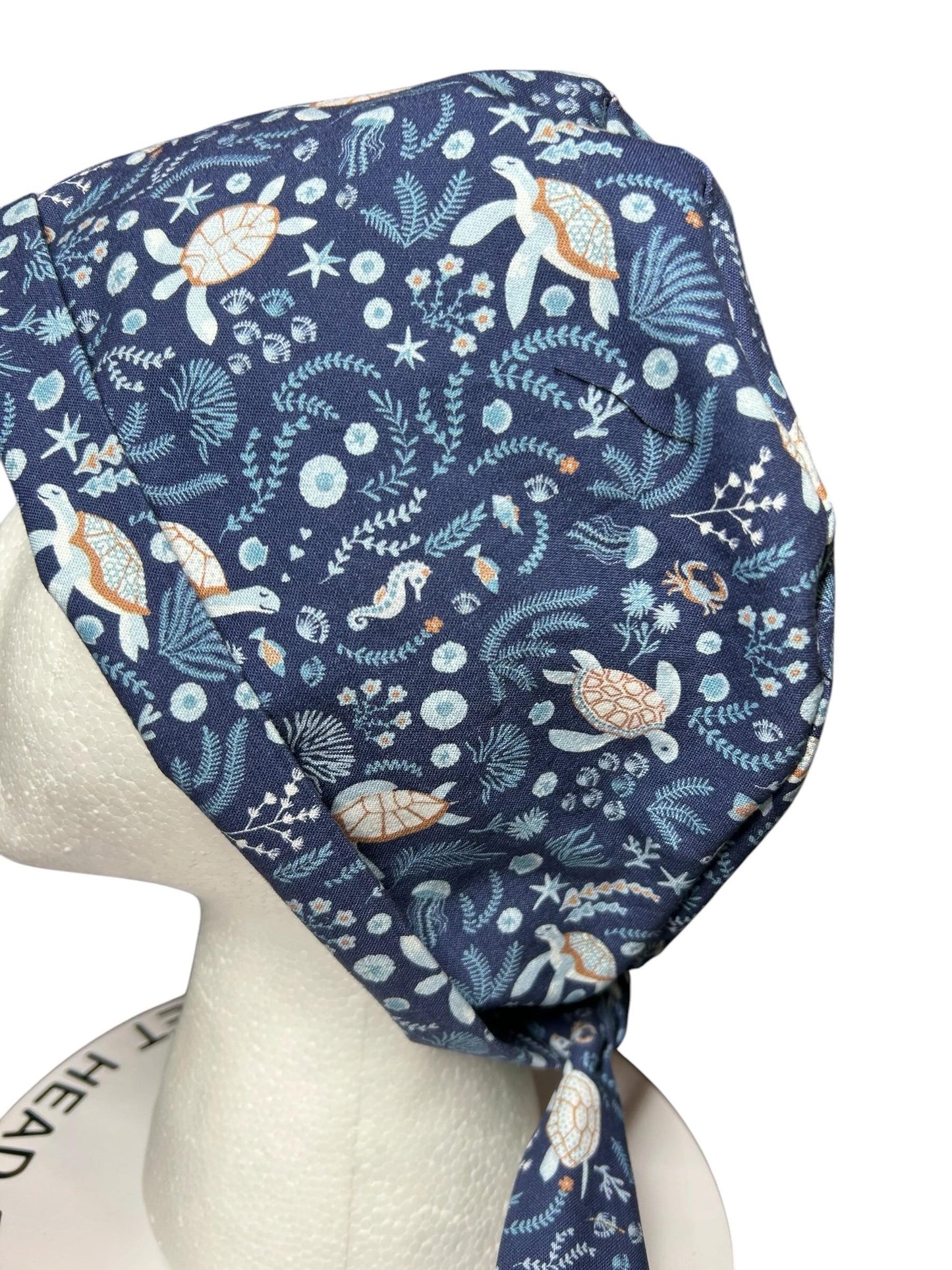 Sea Turtle Scrub cap: pixie style bonnet for short or medium hair
