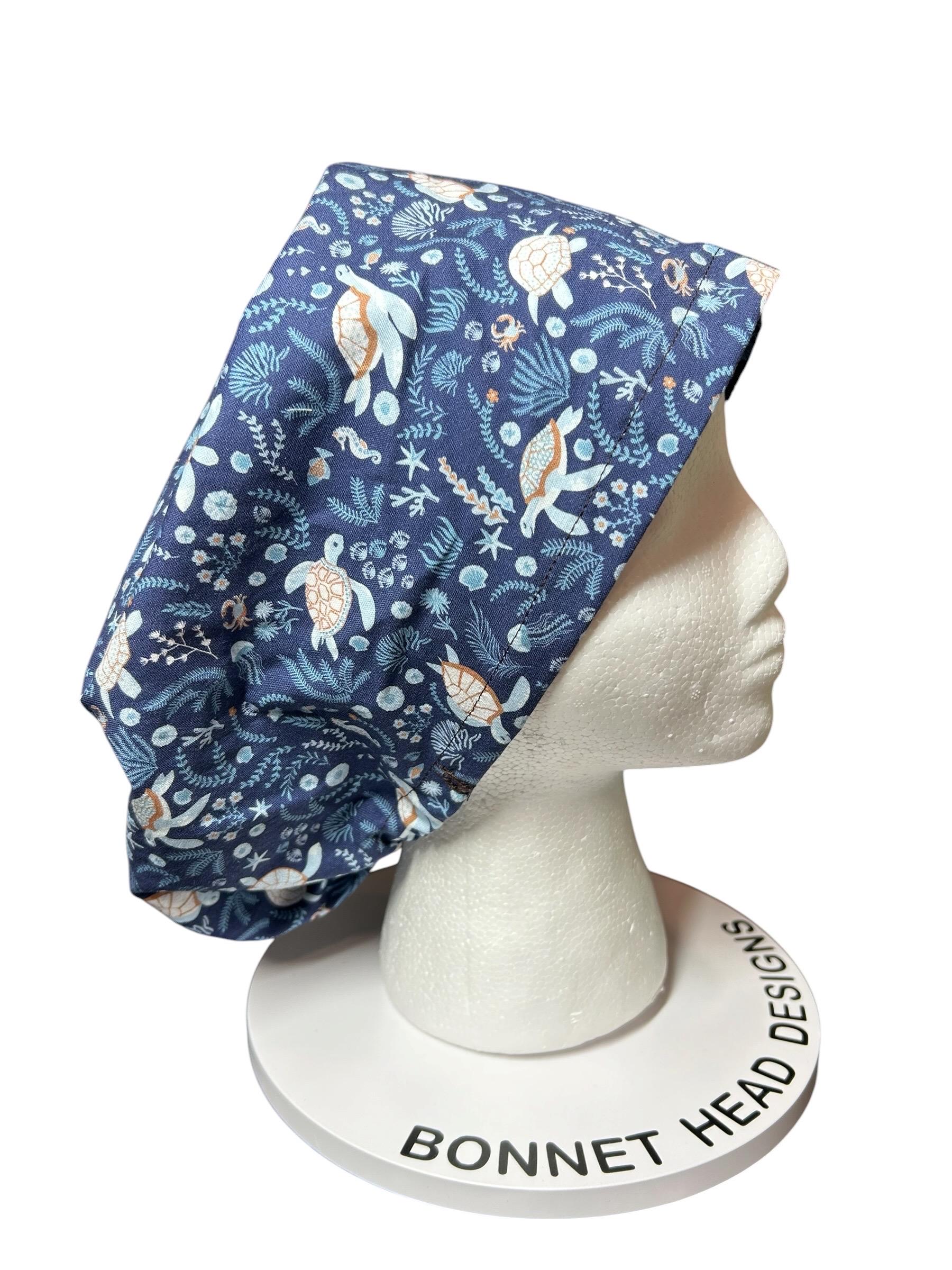 Sea turtles Scrub Cap | Euro Style, Adjustable Cord Lock