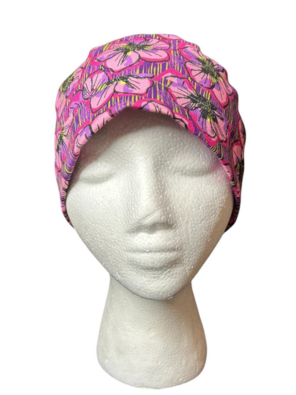 Purple Floral Ponytail Scrub Cap: Adjustable Cotton Scrub Hat