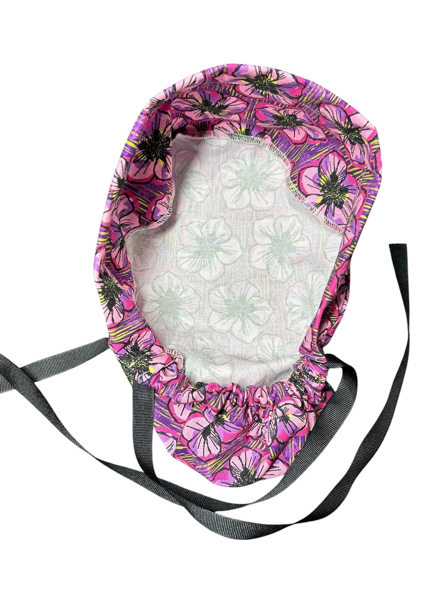 Purple Floral Ponytail Scrub Cap: Adjustable Cotton Scrub Hat