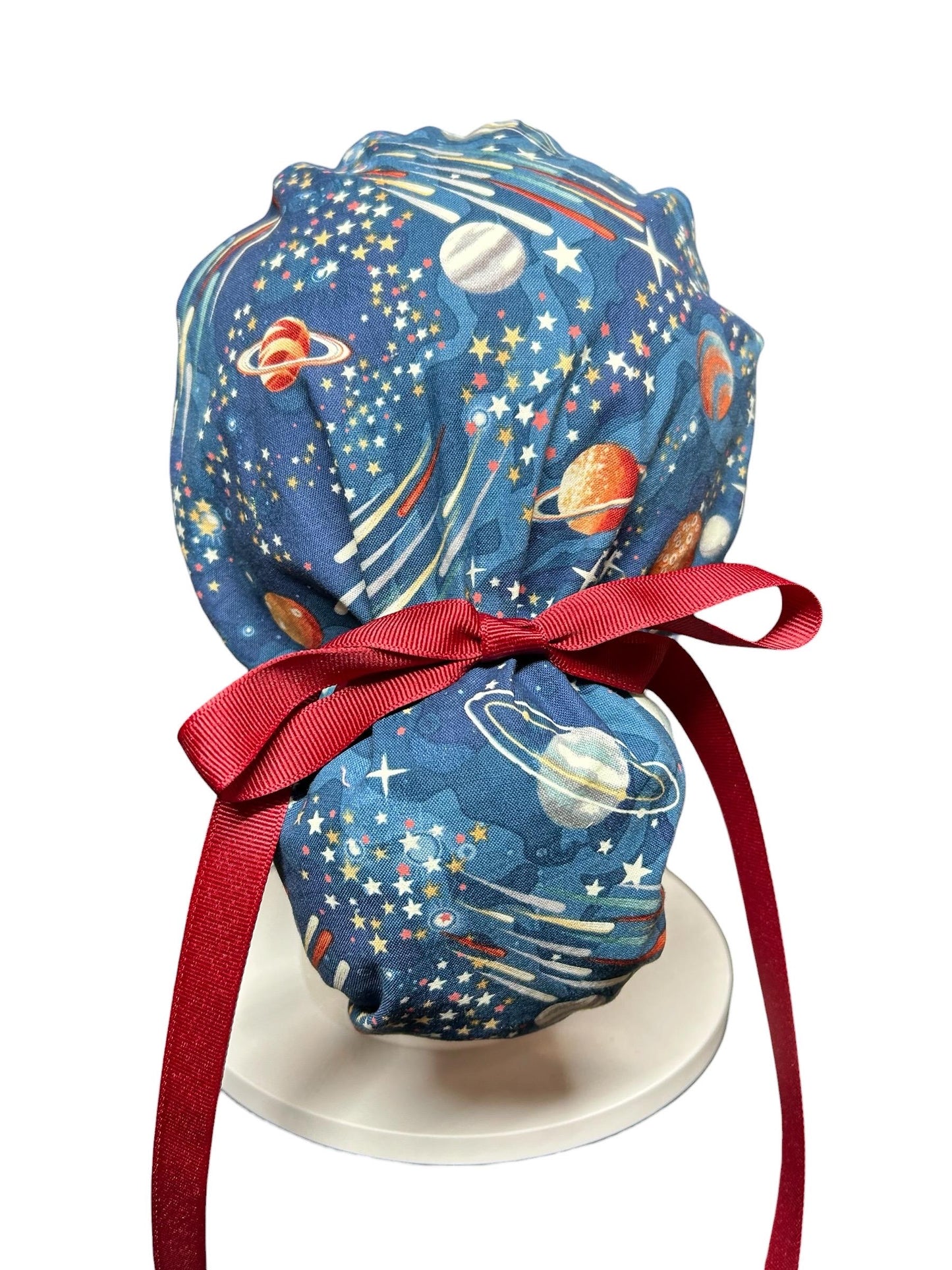 Scrub Caps with bun pocket and optional satin and mask buttons| Outer Space Print