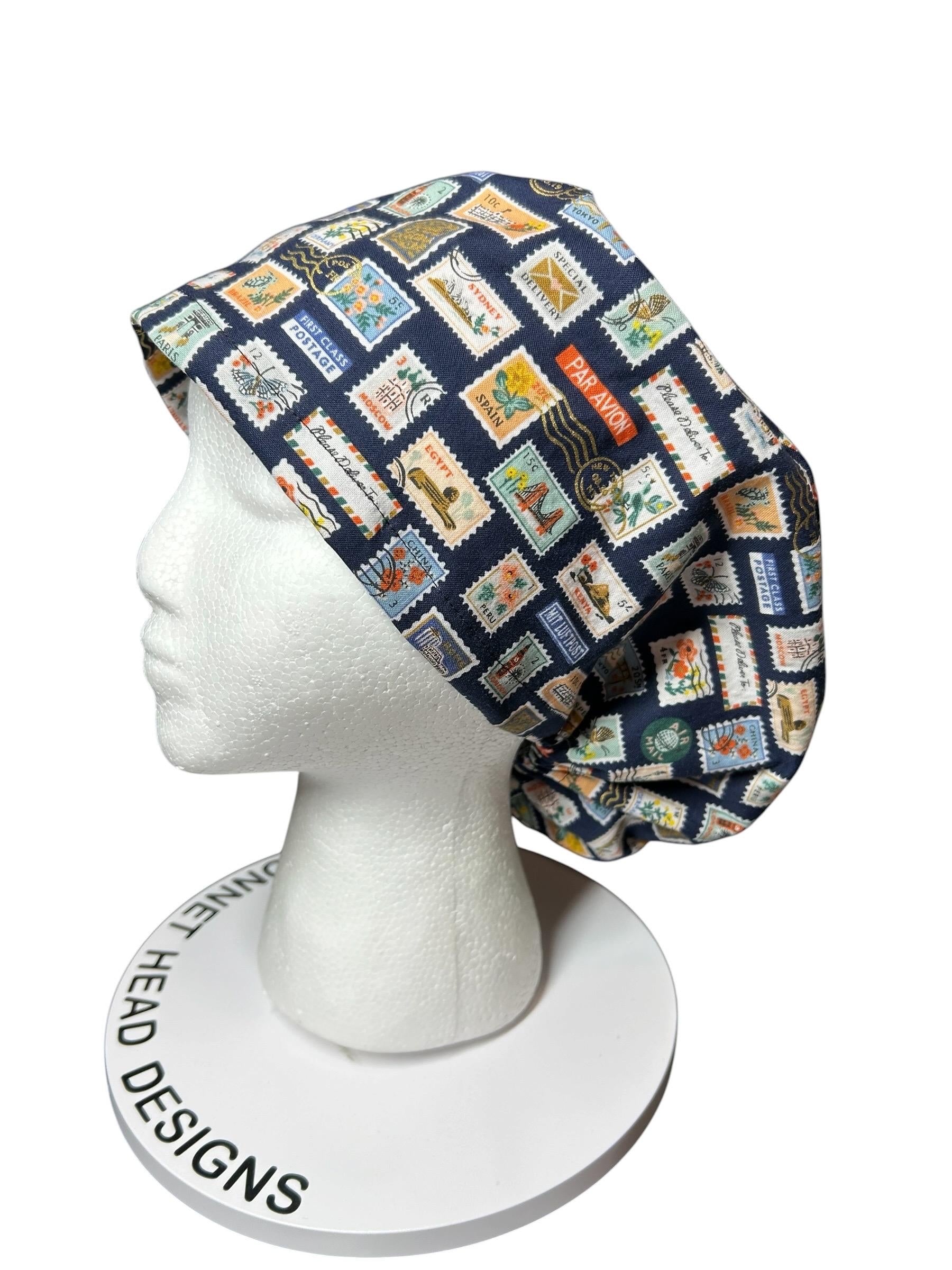 Rifle Paper Co. Stamps Scrub Cap | Euro Style, Adjustable Cord Lock