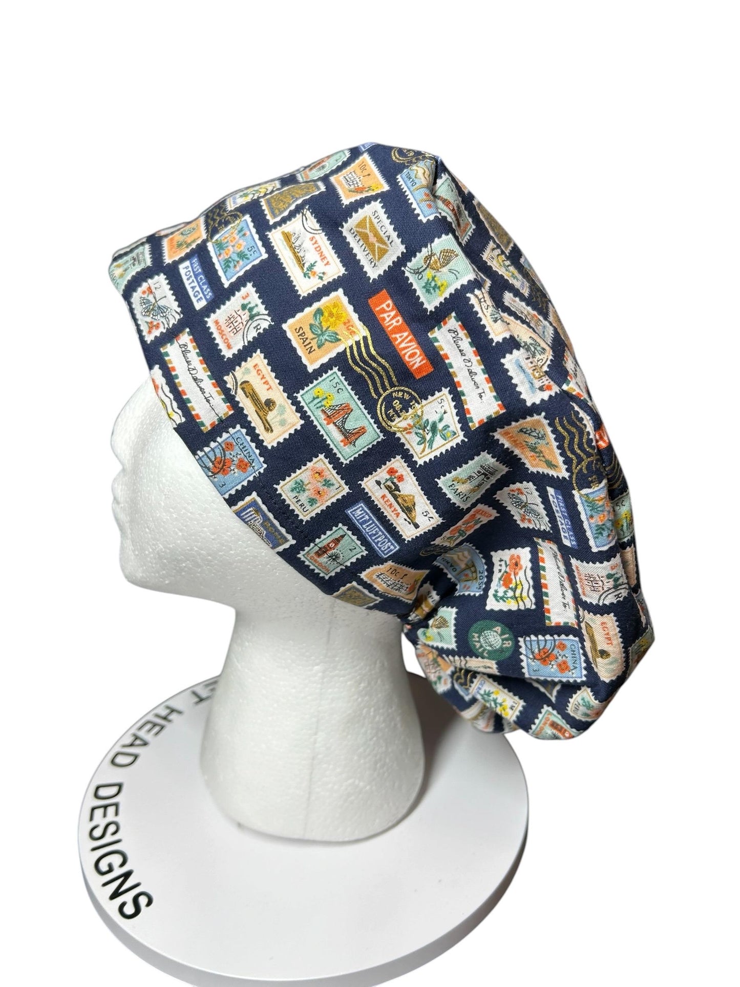 Rifle Paper Co. Stamps Scrub Cap | Euro Style, Adjustable Cord Lock