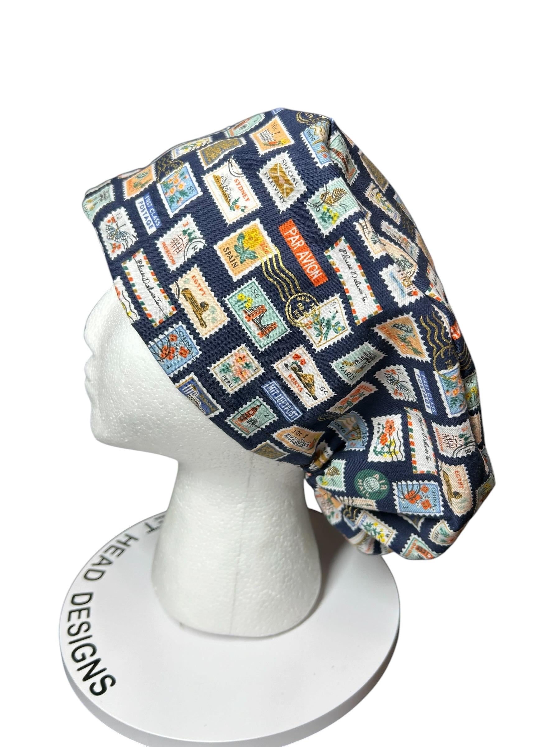 Rifle Paper Co. Stamps Scrub Cap | Euro Style, Adjustable Cord Lock