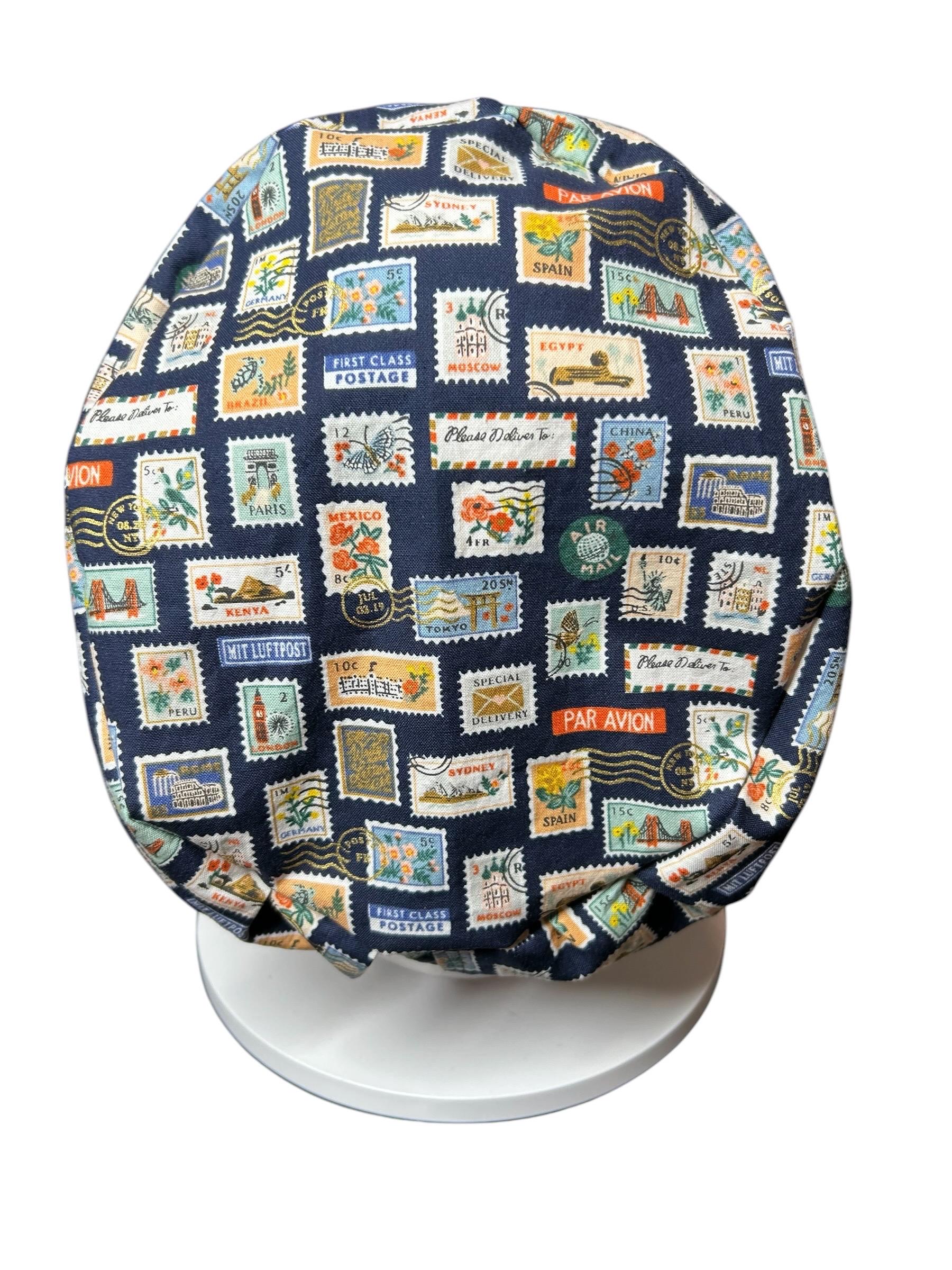 Rifle Paper Co. Stamps Scrub Cap | Euro Style, Adjustable Cord Lock