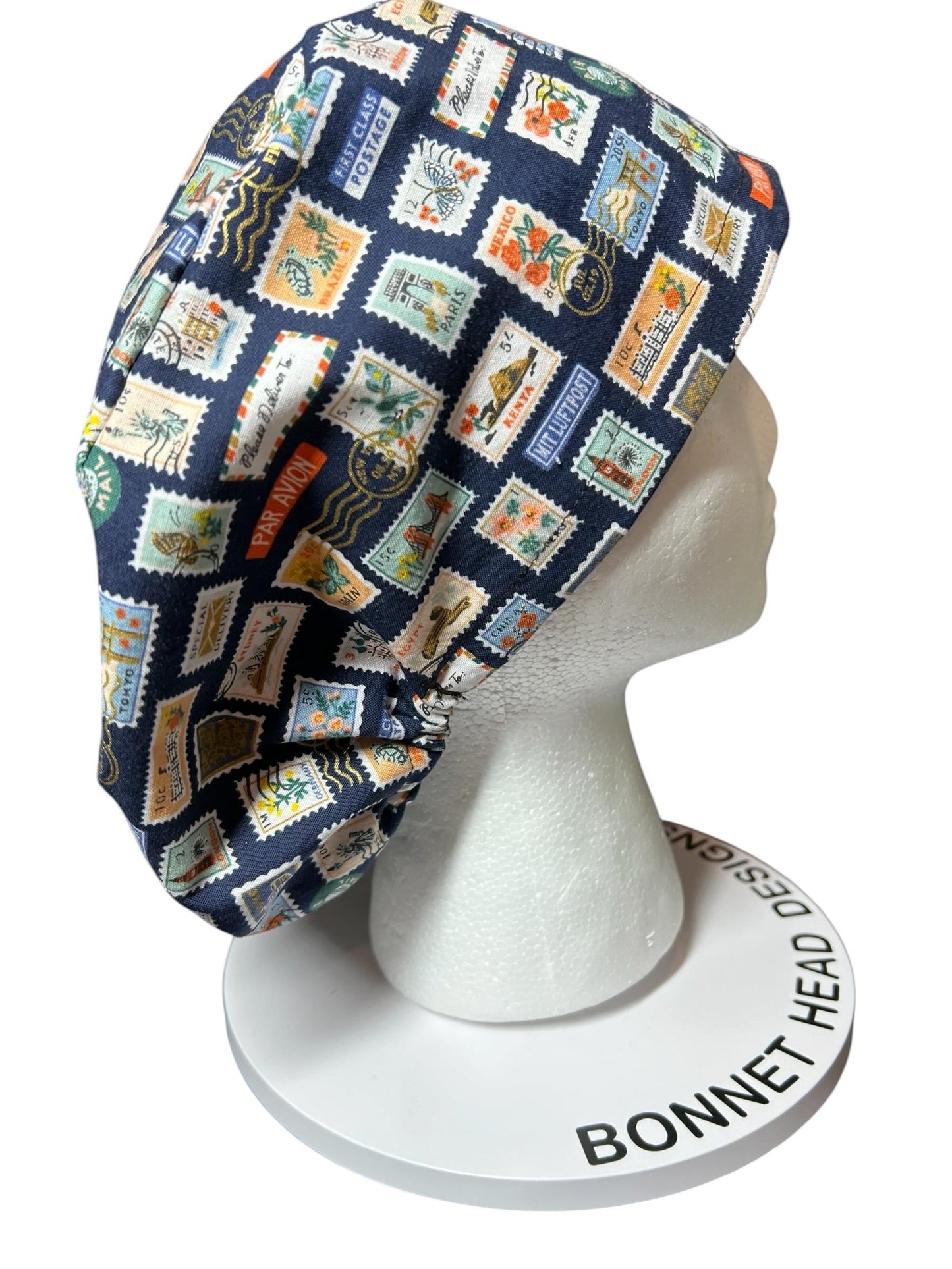 Rifle Paper Co. Stamps Scrub Cap | Euro Style, Adjustable Cord Lock