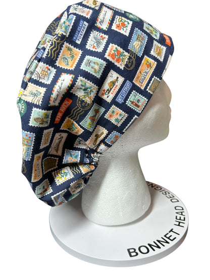 Rifle Paper Co. Stamps Scrub Cap | Euro Style, Adjustable Cord Lock