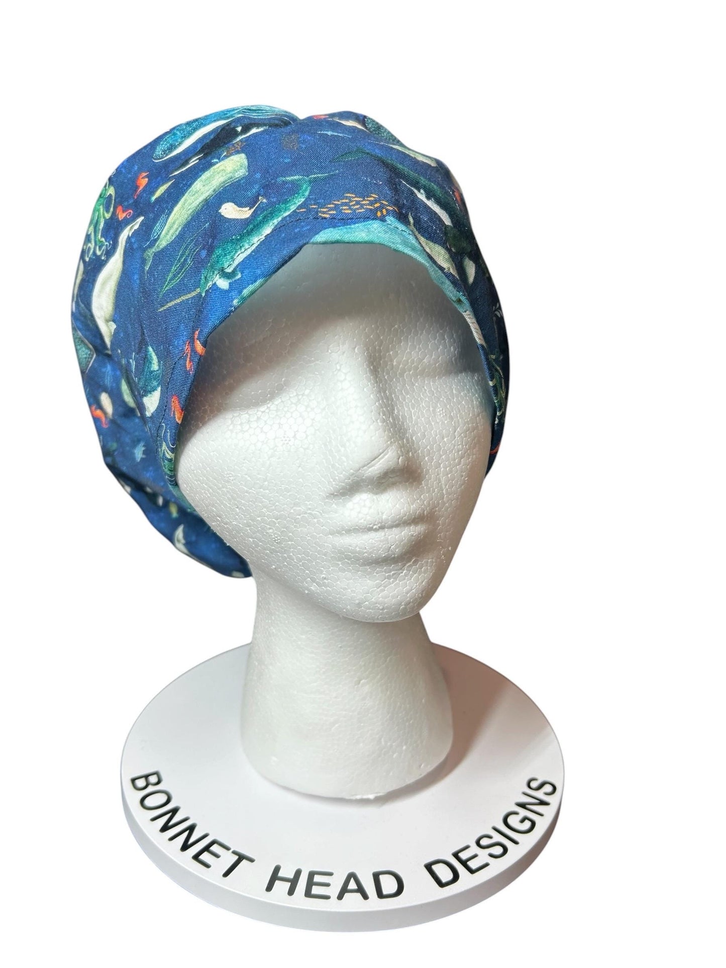 Euro scrub caps: whale shark ocean print with adjustable toggle and elastic