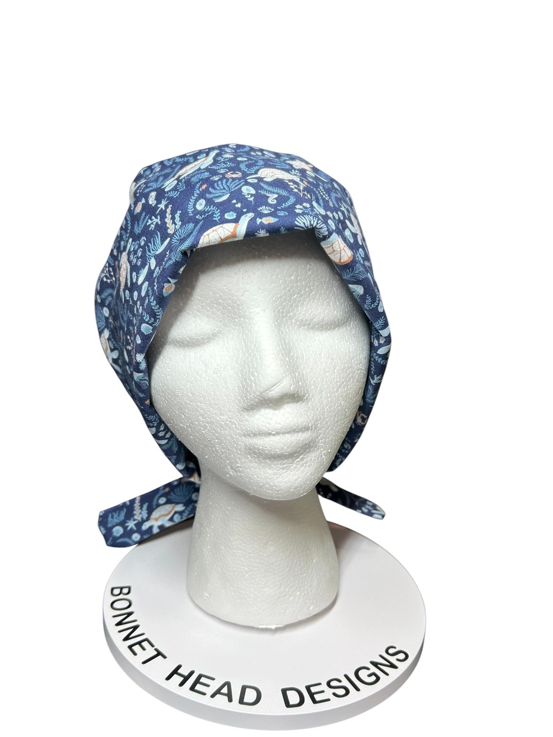Sea Turtle Scrub cap: pixie style bonnet for short or medium hair
