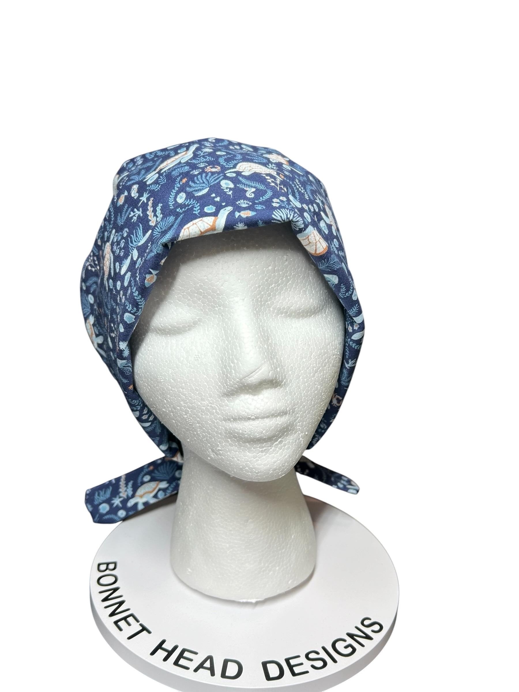 Sea Turtle Scrub cap: pixie style bonnet for short or medium hair