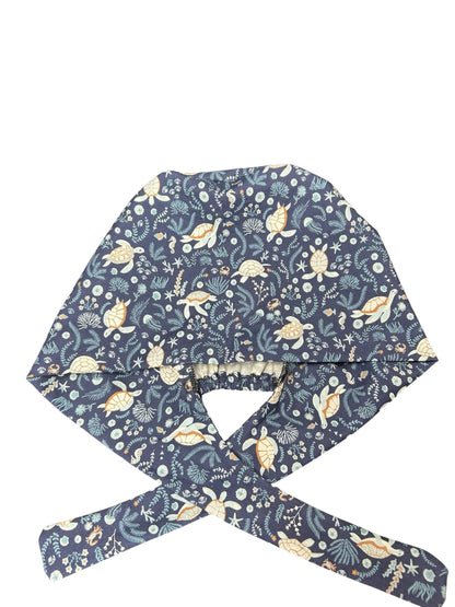 Sea Turtle Scrub cap: pixie style bonnet for short or medium hair