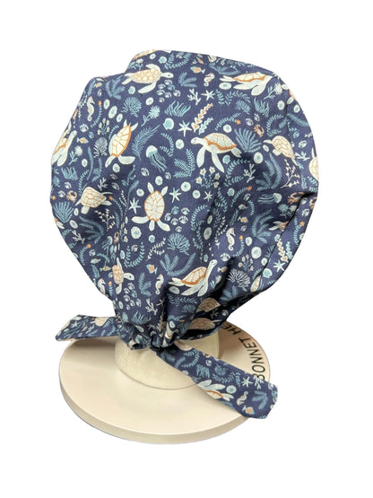 Sea Turtle Scrub cap: pixie style bonnet for short or medium hair