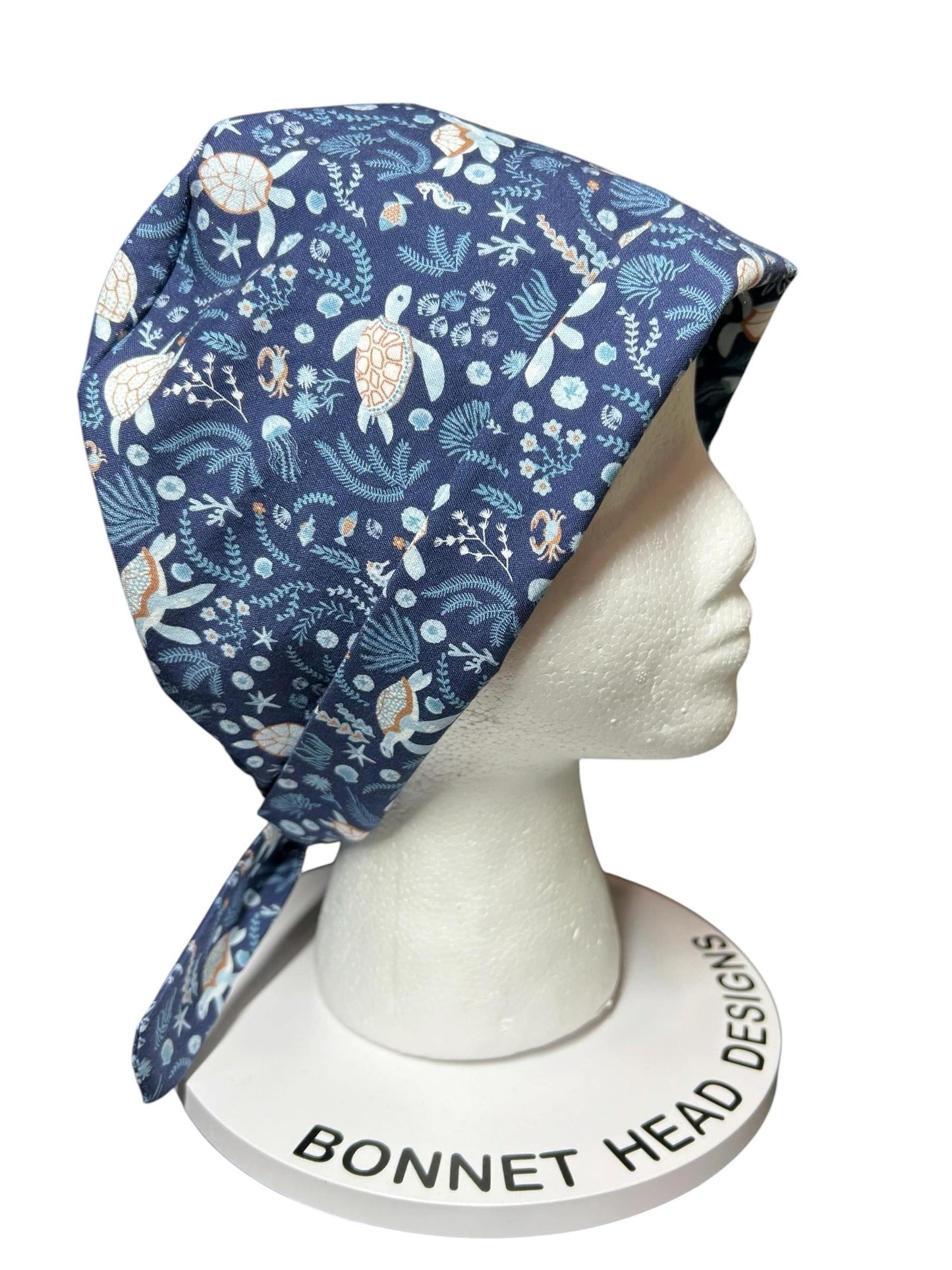 Sea Turtle Scrub cap: pixie style bonnet for short or medium hair