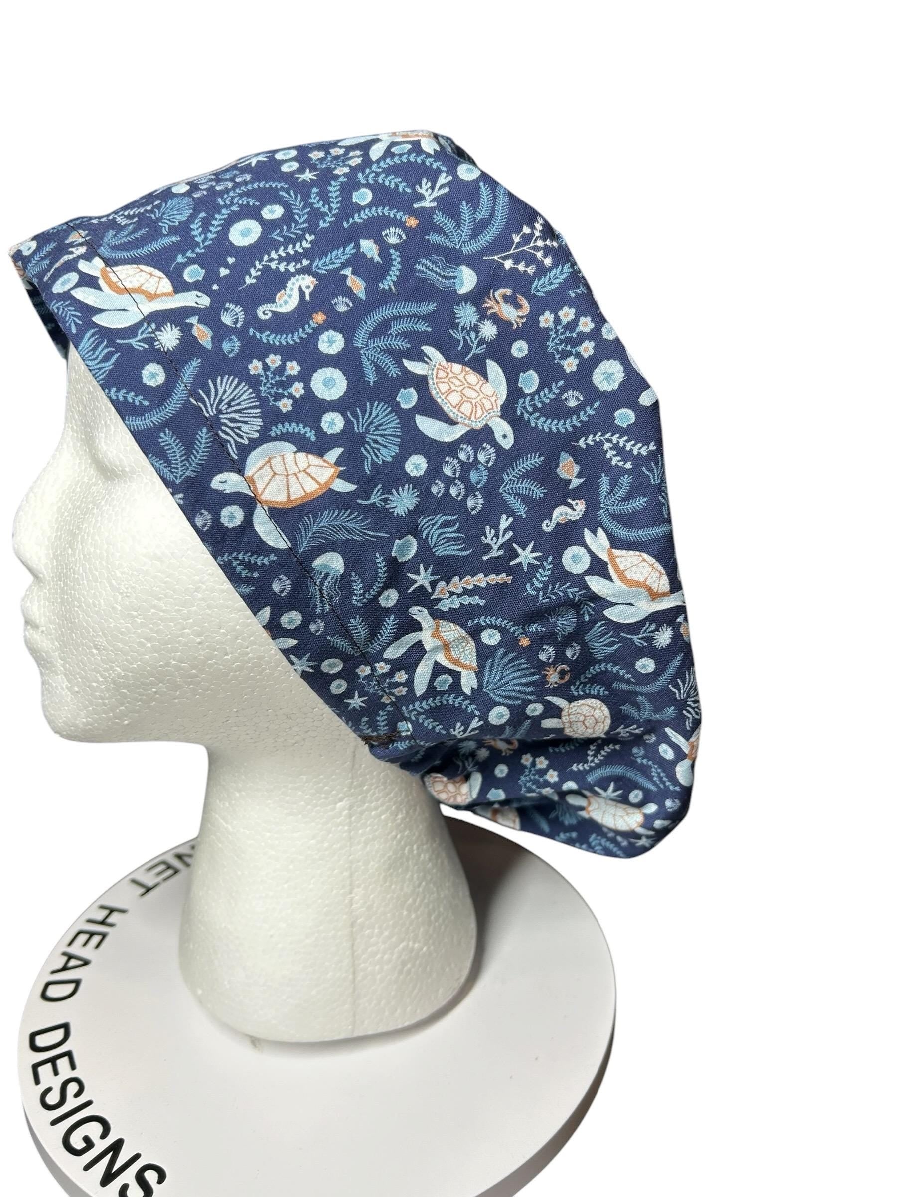 Sea turtles Scrub Cap | Euro Style, Adjustable Cord Lock