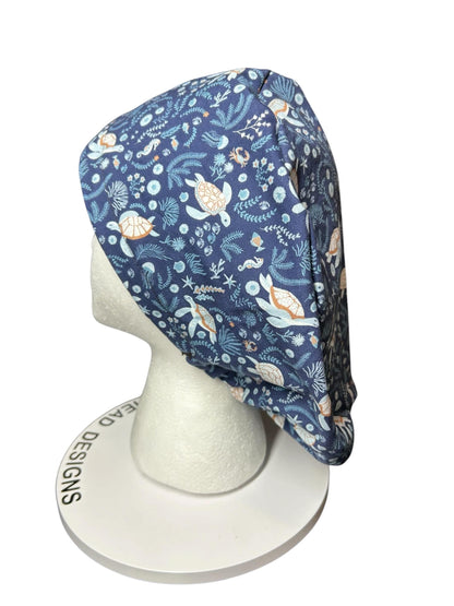 Sea turtles Scrub Cap | Euro Style, Adjustable Cord Lock