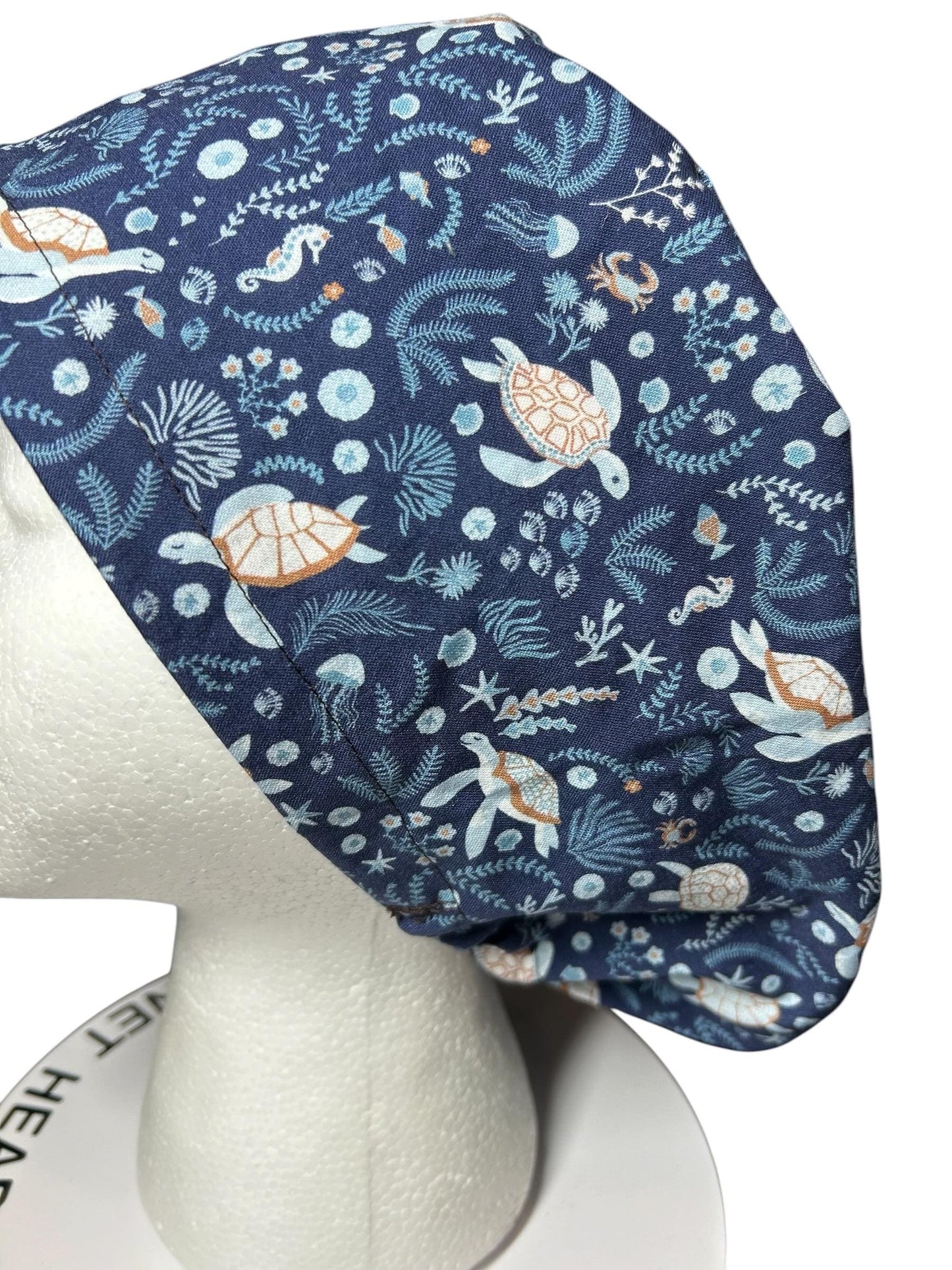 Sea turtles Scrub Cap | Euro Style, Adjustable Cord Lock