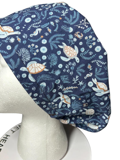 Sea turtles Scrub Cap | Euro Style, Adjustable Cord Lock