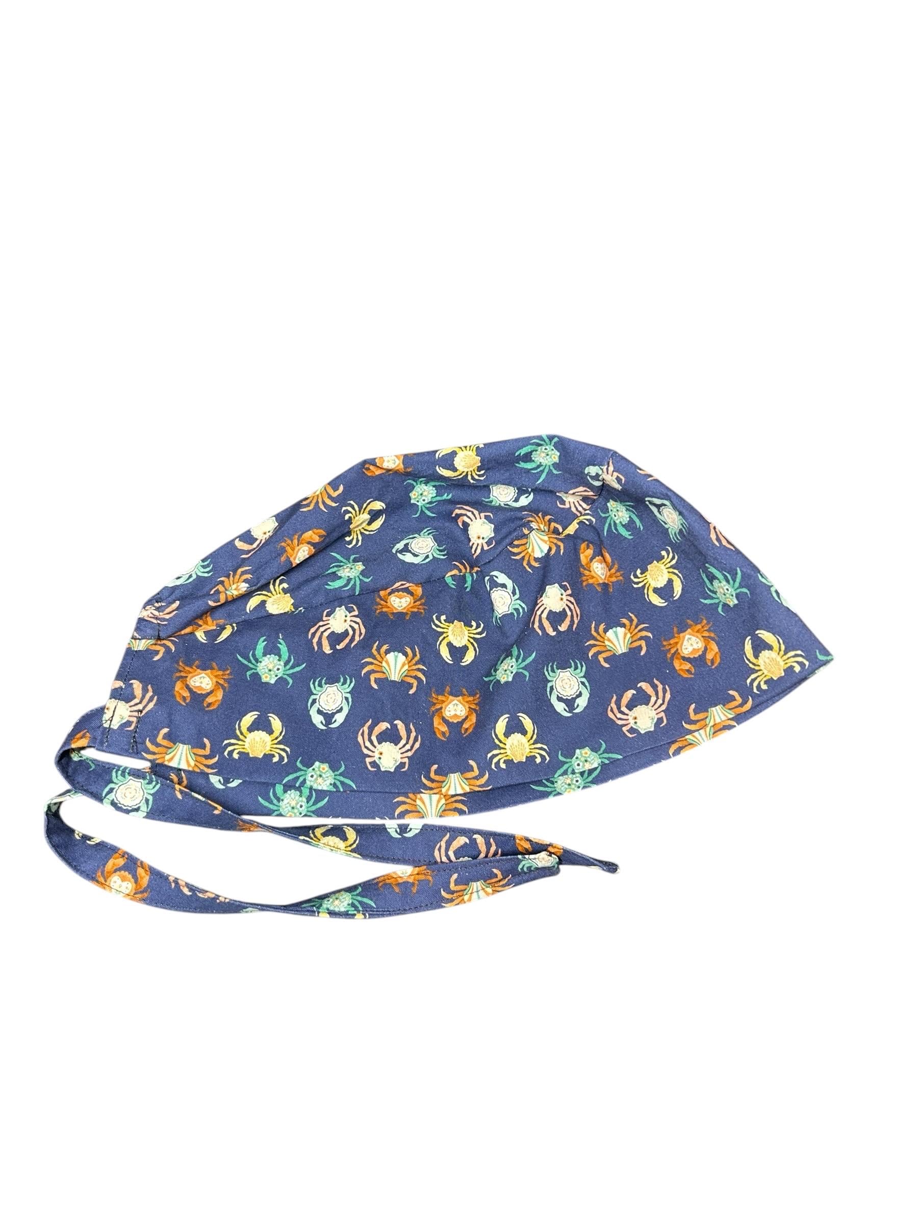 Scrub cap for men: summer crab print surgeon style with ties