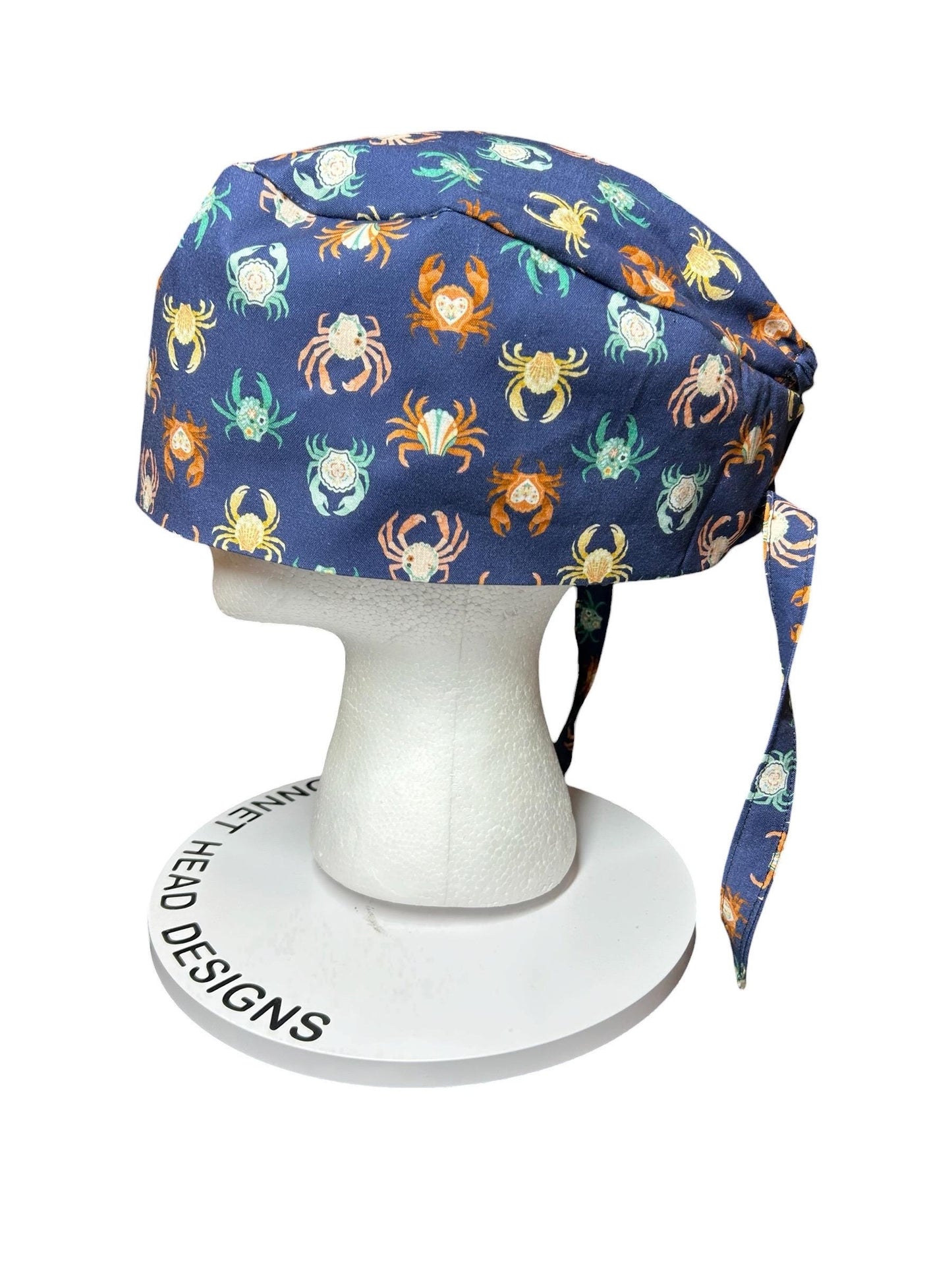 Scrub cap for men: summer crab print surgeon style with ties