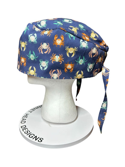 Scrub cap for men: summer crab print surgeon style with ties