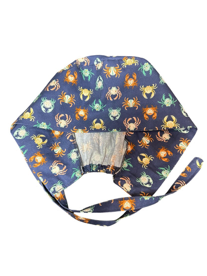 Scrub cap for men: summer crab print surgeon style with ties