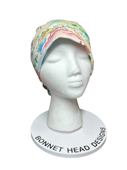 Western Watercolor ponytail scrub cap
