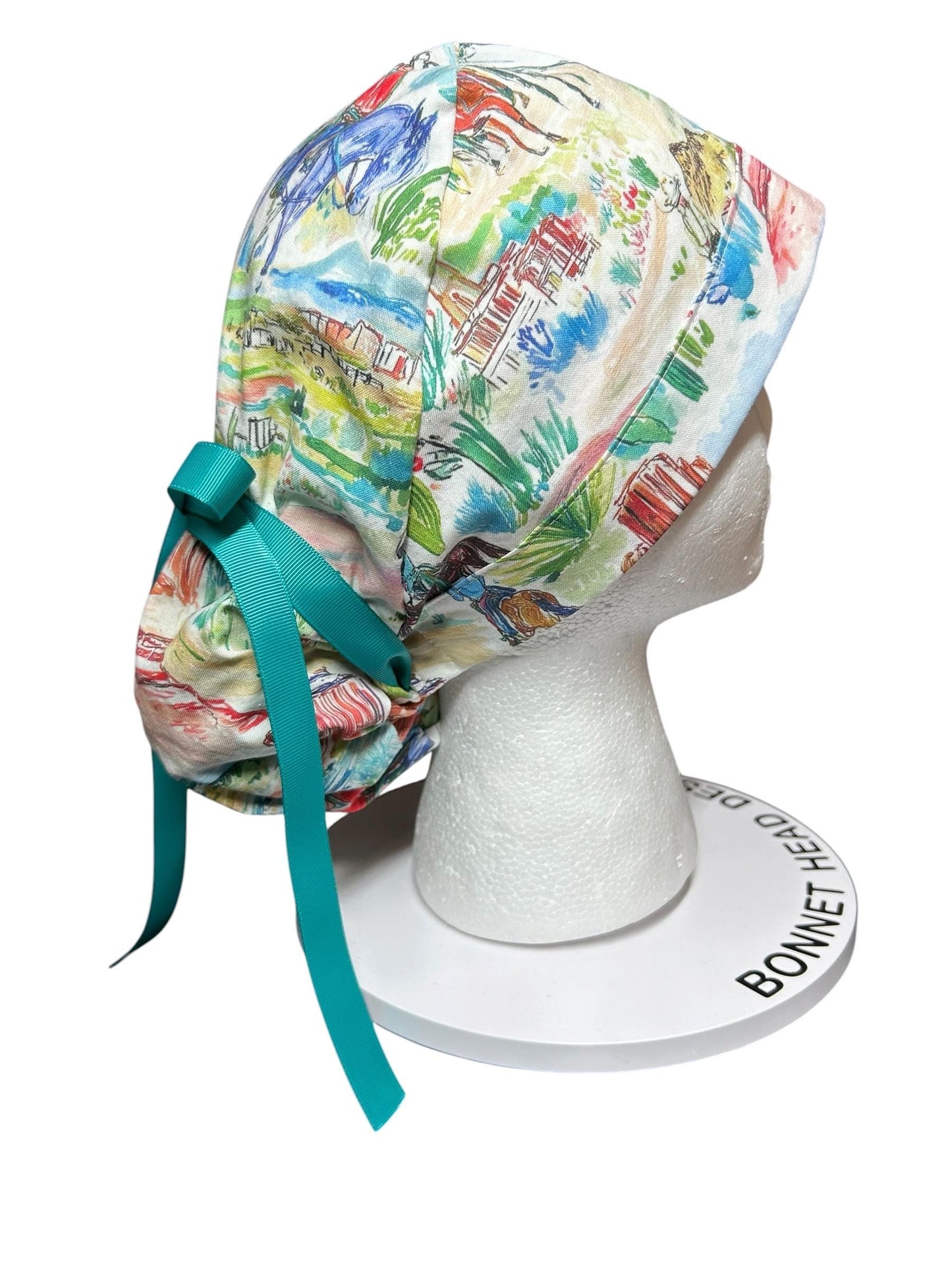 Western Watercolor ponytail scrub cap