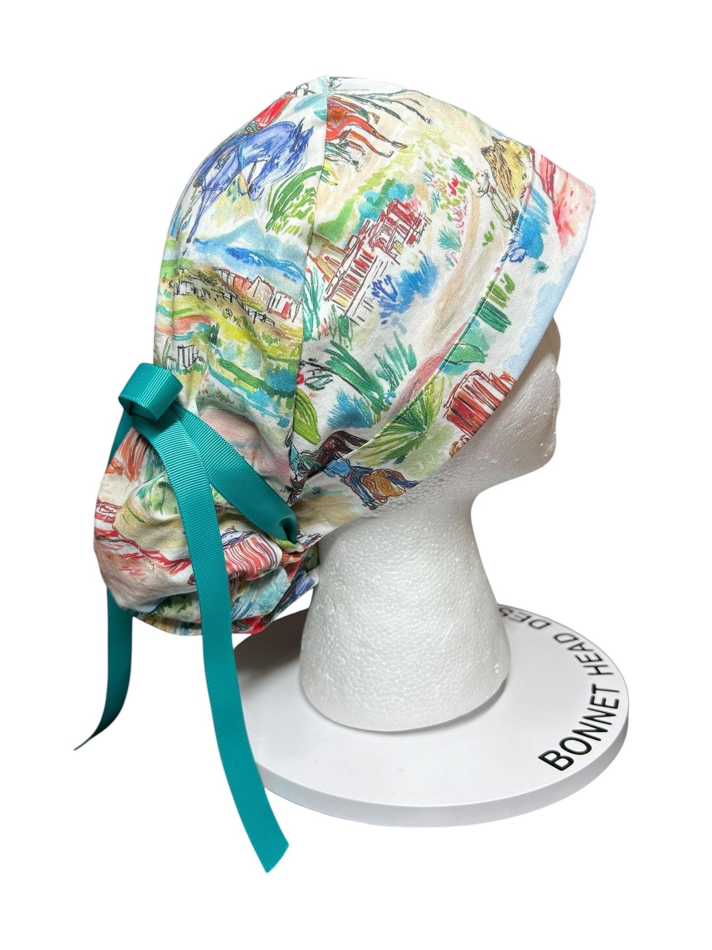 Western Watercolor ponytail scrub cap