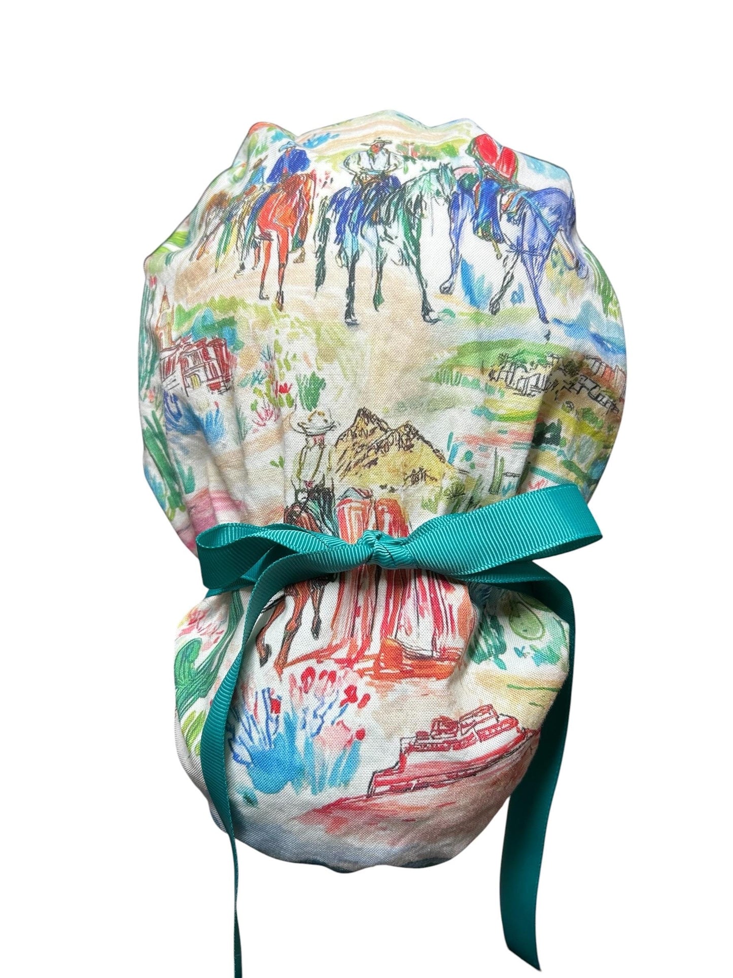 Western Watercolor ponytail scrub cap
