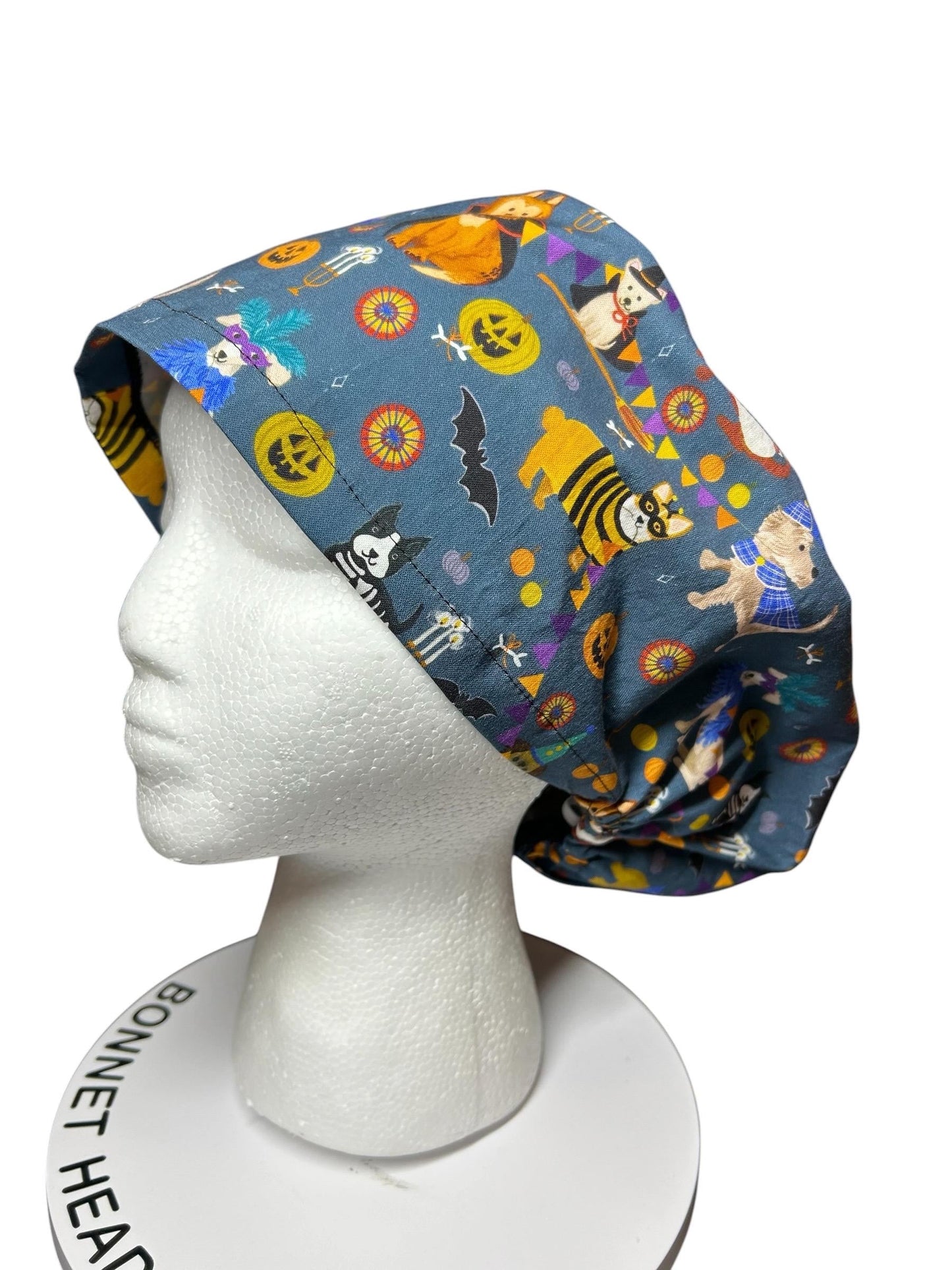 Euro scrub cap with toggle: Howl-ween fabric, dogs in costume