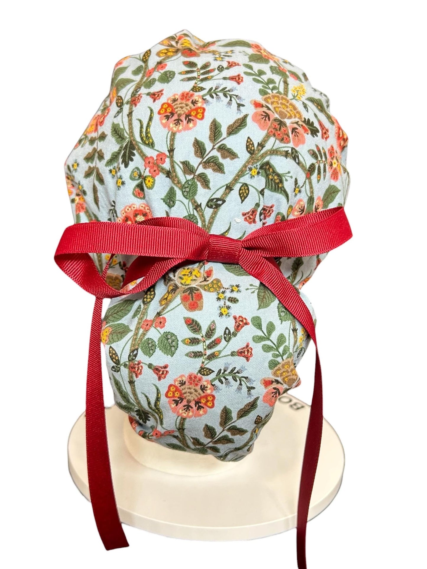 Ponytail Scrub Cap: Rifle Paper Co Gracie Blue Floral Nurse hat