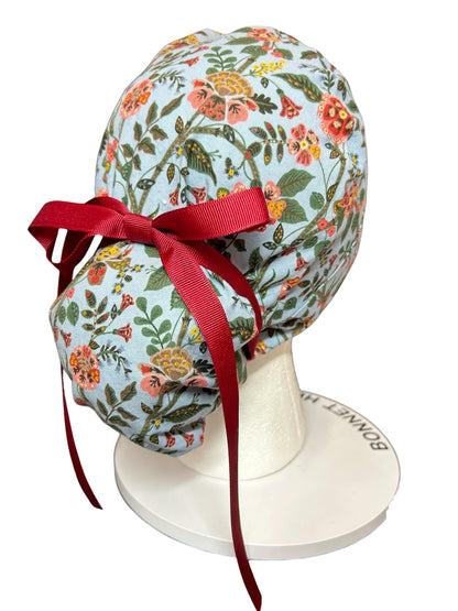 Ponytail Scrub Cap: Rifle Paper Co Gracie Blue Floral Nurse hat