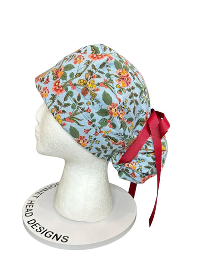 Ponytail Scrub Cap: Rifle Paper Co Gracie Blue Floral Nurse hat